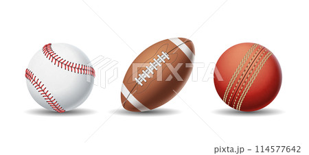 Baseball, American football and cricket balls illustrations 114577642