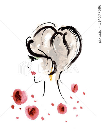 ショートヘアの女性の横顔　水彩風 114577696