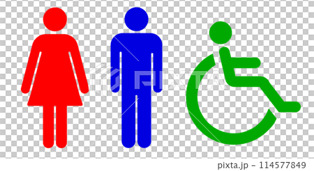 Toilet sign, men's and women's, multi-purpose toilet, wheelchair 114577849