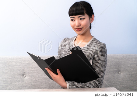 応接室で報告をする女性秘書 応接室で報告をする女性秘書 114578041