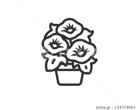 朝顔の花のアイコン（線画）のイラスト 114579063