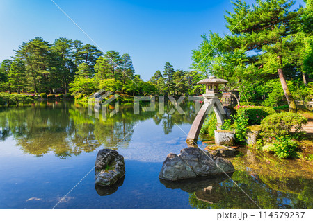 春の兼六園 徽軫灯籠と霞ヶ池 春の兼六園 徽軫灯籠と霞ヶ池 114579237