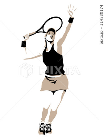 サーブを打つ女性のテニス選手 サーブを打つ女性のテニス選手 114580174