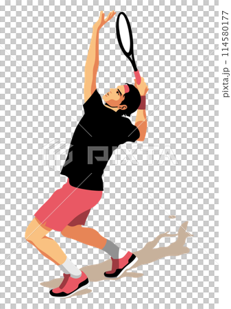 Male tennis player hitting a serve 114580177
