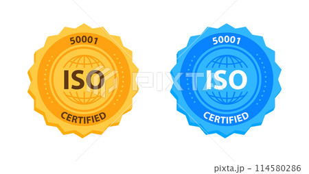 ISO 50001 Quality Management Certification Badge Gold and blue. Vector illustration 114580286