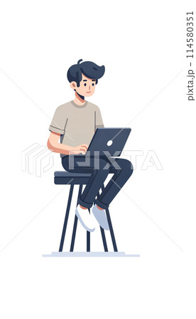 在宅ワークをする男性 114580351