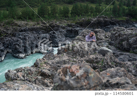 Woman at the river Katun 114580601
