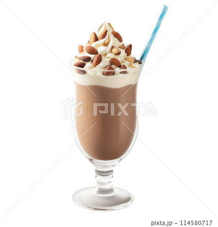 Mocha Almond Fudge Milkshake chocolate fudge almond extract coffee kick indulgent Summer drink concept Final 114580717