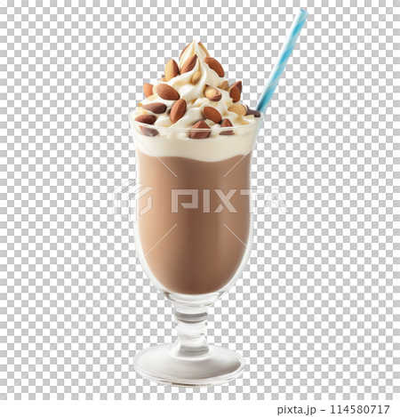 Mocha Almond Fudge Milkshake chocolate fudge almond extract coffee kick indulgent Summer drink concept Final 114580717