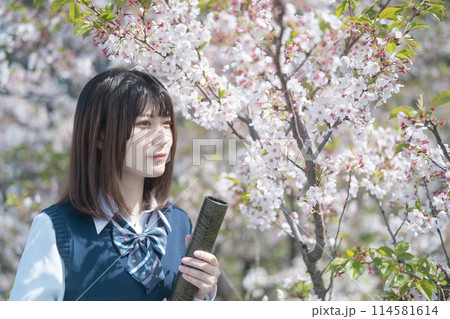 桜と卒業と女子高生 114581614