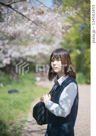 桜と女子高生 114581655