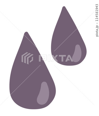 Black oil drops in flat design. Glossy fuel drips, dirty ink dye droplets. Vector illustration isolated. 114581943