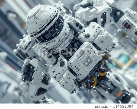 Close Up of Rugged and Advanced Survival Robot Designed for Harsh Space Environments 114582394