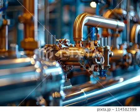 Close up of the Intricate Cooling System in an Industrial Machine Showcasing Engineering Efficiency and Precision 114582399