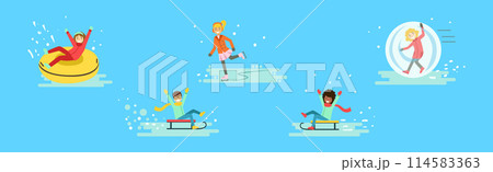 People Character as Winter Holiday Having Fun Outdoors Vector Set 114583363