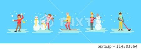 People Character as Winter Holiday Having Fun Outdoors Vector Set 114583364
