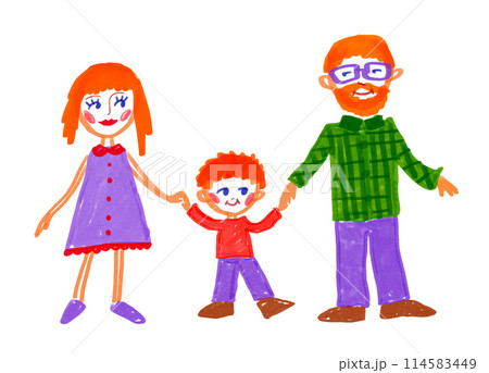 Child drawing of family vector illustration Child drawing of family vector illustration 114583449