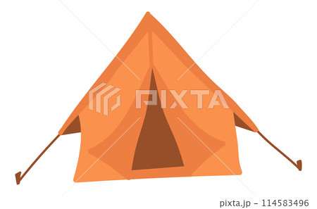 Pinned camping tent in flat design. Campground shelter in hiking trip. Vector illustration isolated. 114583496