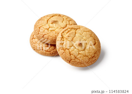 Stack of golden buttery sugar cookies with crinkled texture 114583824