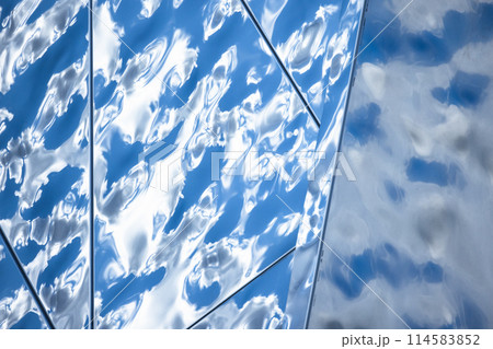 Blue shiny metal wall structure, abstract contemporary architecture 114583852