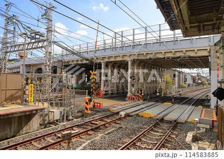 Iron bridge structure for road traffic crossing railway. Iron bridge structure for road traffic crossing railway. 114583885