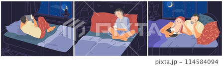 People using mobile phone before going to sleep People using mobile phone before going to sleep 114584094