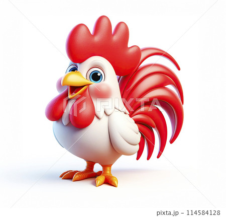 3d cheerful rooster, cartoon character, on a white background 114584128