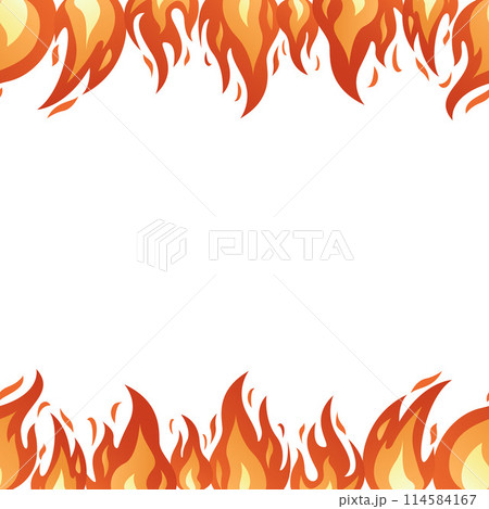 Fire flame seamless double sided border. Seamless fire border isolated on white. 114584167