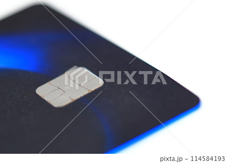 contact pad, Electronic chip on sim card or smart card isolated on white background. 114584193