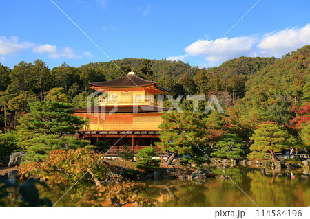 Golden Pavilion, Kinkakuji or Rokuonji is a Zen temple in northern Kyoto Japan. Golden Pavilion, Kinkakuji or Rokuonji is a Zen temple in northern Kyoto Japan. 114584196