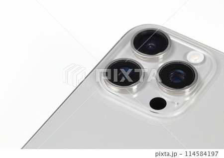 Close up of rear camera on smartphone or Mobile phone mockup on white background. Close up of rear camera on smartphone or Mobile phone mockup on white background. 114584197