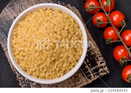 Raw stelline pasta from durum wheat with salt and spices Raw stelline pasta from durum wheat with salt and spices 114584555