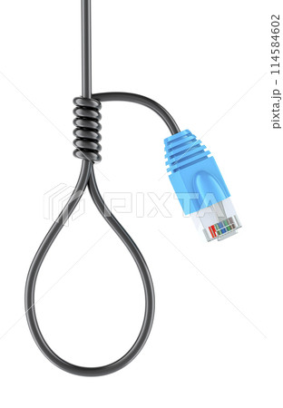 Network Problem, concept. Noose from lan cable, 3D rendering 114584602