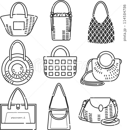 かご&クリアバッグセット 線画 かご&クリアバッグセット 線画 114584786