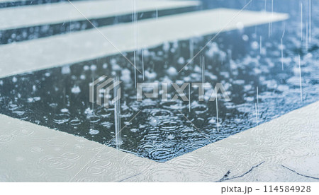 横断歩道に激しく降る雨のイメージ 横断歩道に激しく降る雨のイメージ 114584928