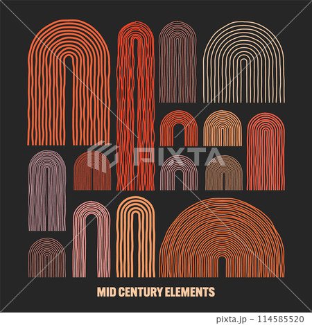 Mid century arch elements, modern geometric shapes. Contemporary design, minimalist art. Hand drawn lines. Trendy design elements for wall decor, posters, books and covers. Vector illustration Mid century arch elements, modern geometric shapes. Contemporary design, minimalist art. Hand drawn lines. Trendy design elements for wall decor, posters, books and covers. Vector illustration 114585520