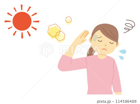 暑さで体調不良になった女性のイラスト_七分袖 114586489
