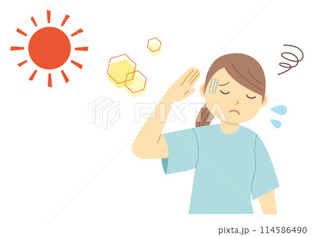 暑さで体調不良になった女性のイラスト_半袖 114586490