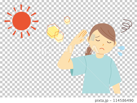 暑さで体調不良になった女性のイラスト_半袖 114586490