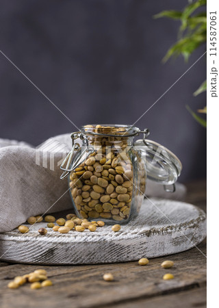 Soy bean in glass jar Soy bean in glass jar 114587061