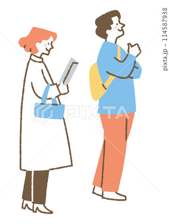 展覧会で絵を見ている中年夫婦_色 114587938