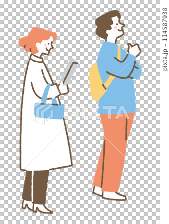 展覧会で絵を見ている中年夫婦_色 114587938