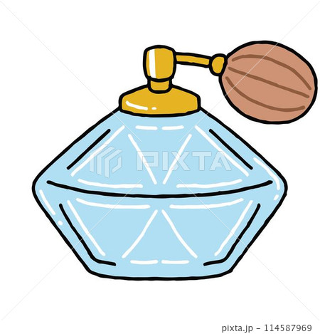 レトロな水色の香水瓶のイラスト レトロな水色の香水瓶のイラスト 114587969