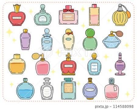 カラフルでかわいい香水瓶の素材セット 114588098