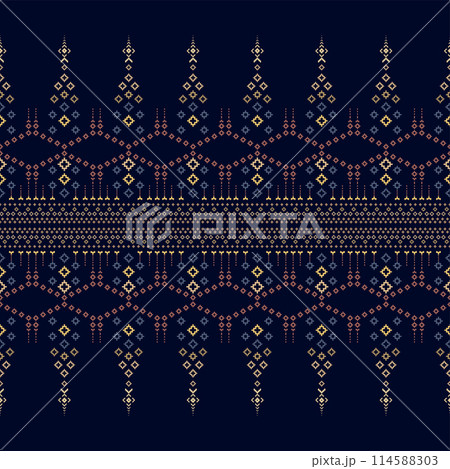 A lined textiles of Blanket stripes in seamless vector patterns and texture style. colorful shapes traditional pattern on dark Background 114588303