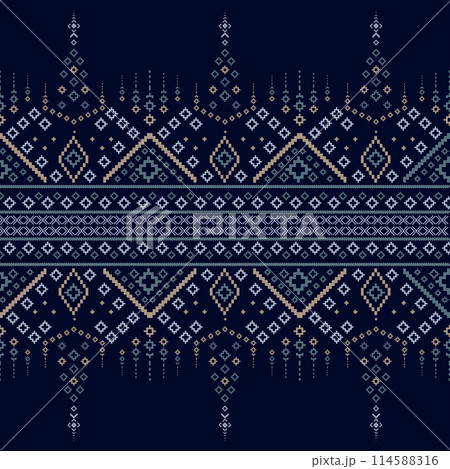 A lined textiles of Blanket stripes in seamless vector patterns and texture style. colorful shapes traditional pattern on dark Background 114588316