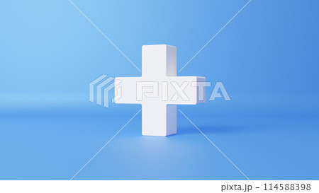 青い背景に白い十字。3D（横長） 114588398