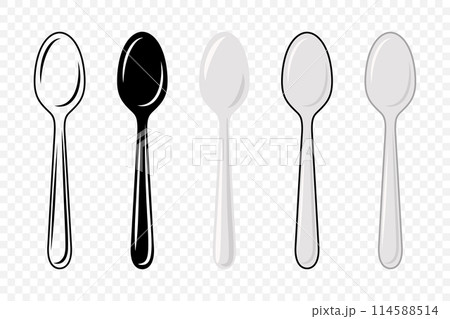 Vector Flat Spoon with Outline Icon Set, Cutlery, Isolated 114588514