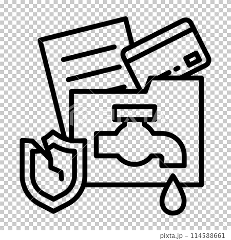 Data leak icon. The shield is broken and personal information is exposed. 114588661