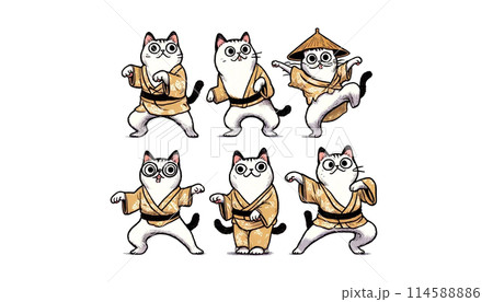 色々なポーズのひょうきんな猫セットpng 114588886